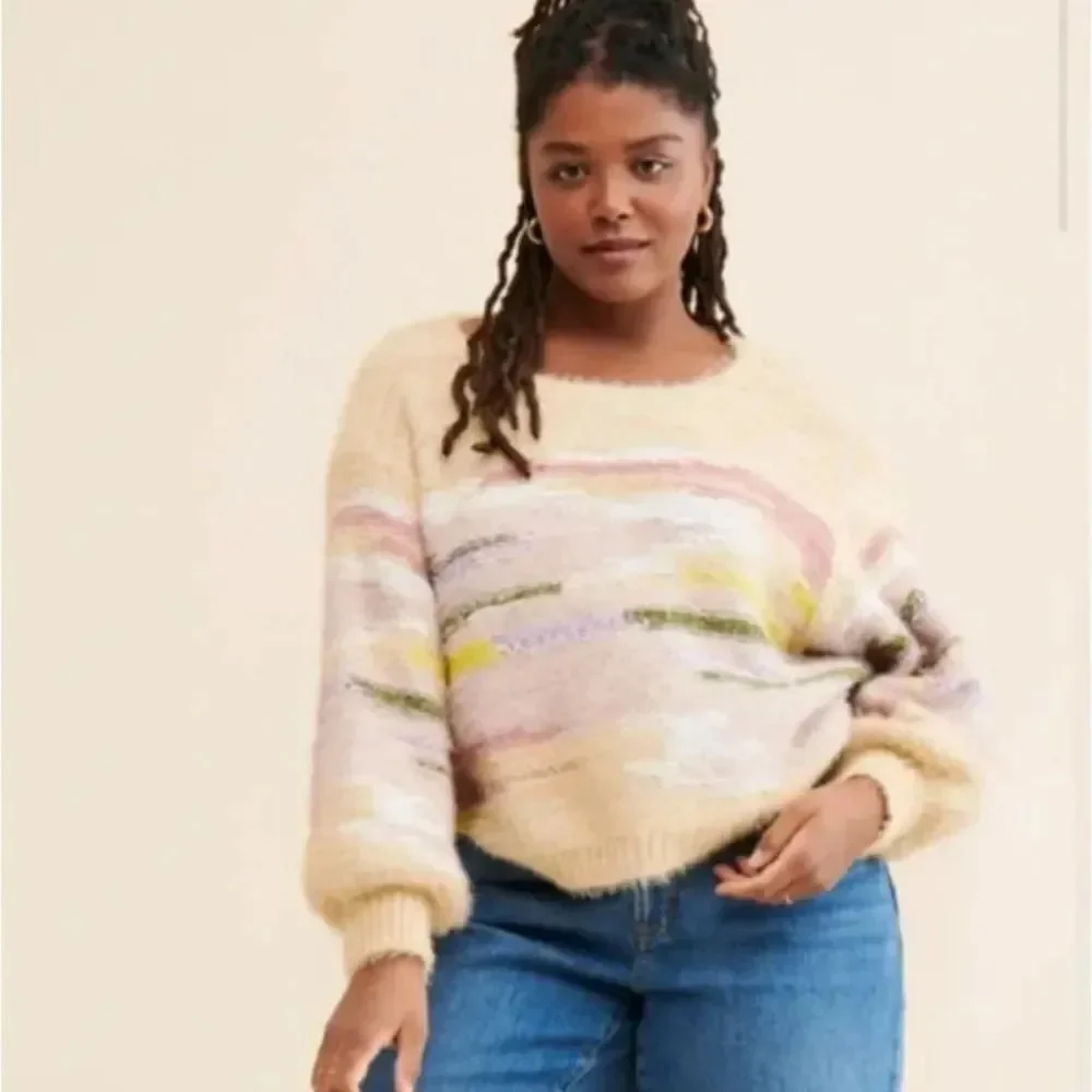 Anthropologie Pilcro Boat-Neck Cropped Sweater Multi Color size Large